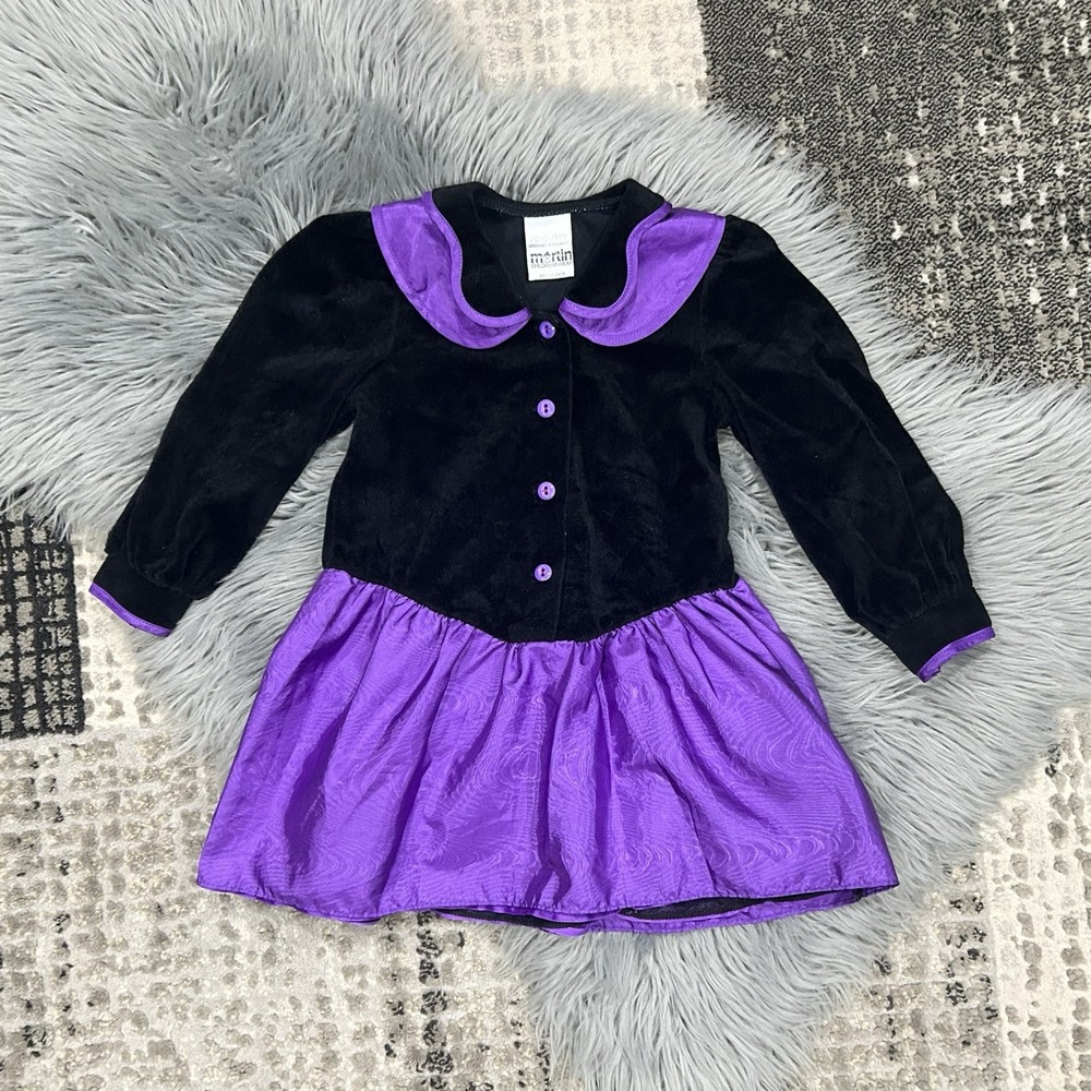 VTG Martin Children's Wear Girls Black And Purple Velveteen 90's Dress Size‎ 3T
